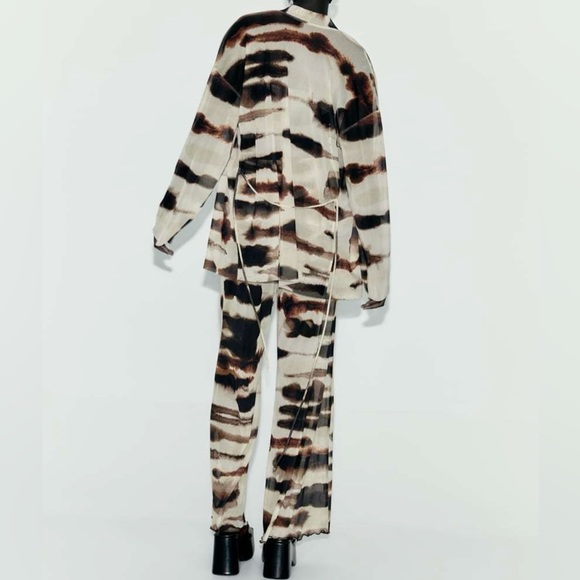 Zara High Waisted Tie Dye Tulle Print Mesh Straight Leg Pants Sz L - Picture 10 of 10